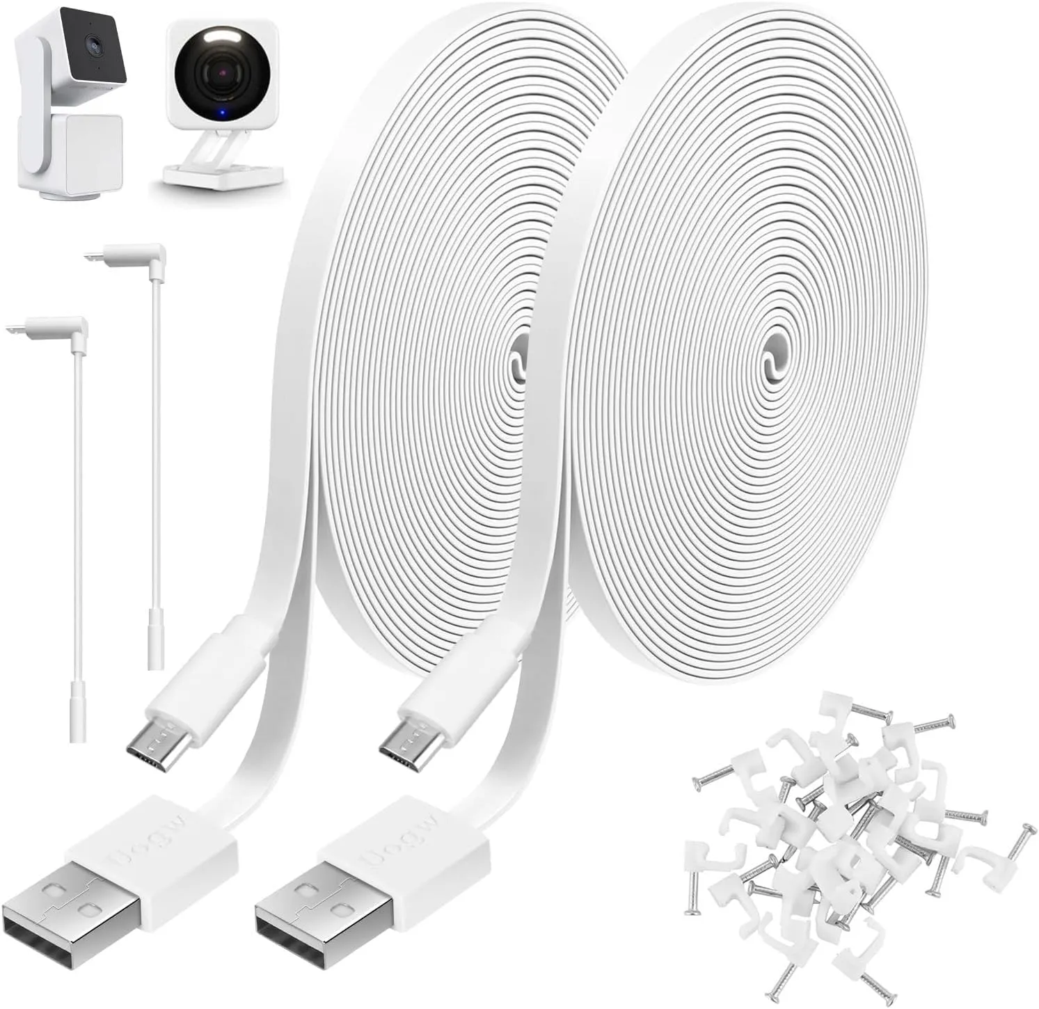 2 Pack 25ft Power Extension Cable Compatible with Wyze Cam v4,Wyze Cam Pan v3,Wyze OG,Wyze Cam v3,WyzeCam,NestCam Indoor,Blink,Amazon Cloud Camera,USB to Micro USB Durable Charging and Data Sync Cord