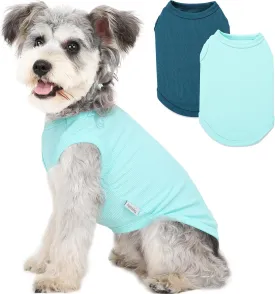 2 Pack Dog Clothes for Small Dogs Summer Dog Shirt Vest Girl Boy Lightweight Puppy T-Shirts Blank Soft and Cool Pet Clothing Sleeveless Medium Large Dog Outfit (Light Blue Dark Cyan, X-Large)