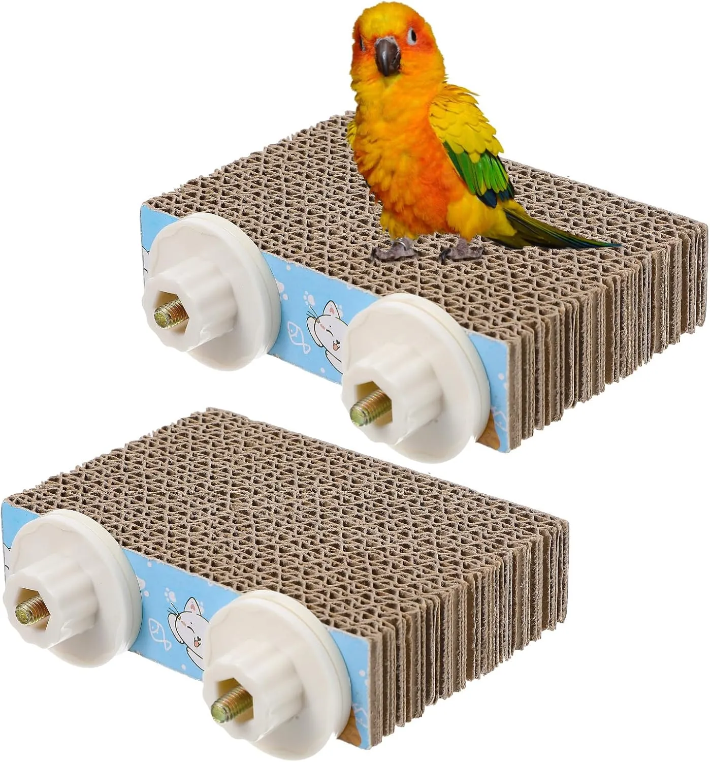 2Pcs Bird Perch Parrot Cardboard Toy, Parrot Cage Perch Cardboard Platform, Bird Paw Grinding Stand for Small Parakeets, Conures, Budgies, Finches Conure Cockatiel