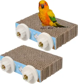 2Pcs Bird Perch Parrot Cardboard Toy, Parrot Cage Perch Cardboard Platform, Bird Paw Grinding Stand for Small Parakeets, Conures, Budgies, Finches Conure Cockatiel