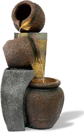 30 Inch Tall Outdoor 3-Tier Water Fountain Waterfalls with 2 LED Lights Yard Art Decor Indoor and Outdoor