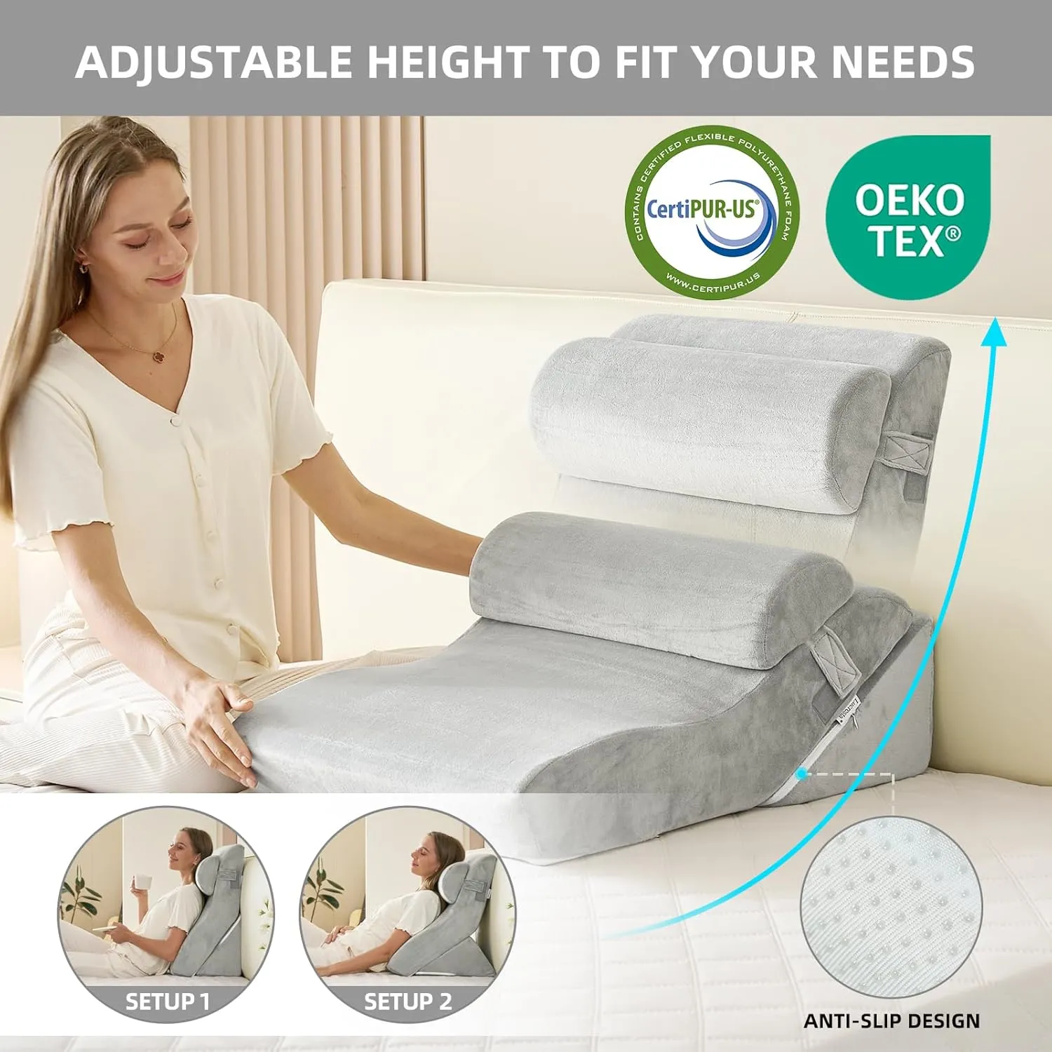3PCS Orthopedic Bed Wedge Pillow Set, 45D Memory Foam Wedge Pillow Post Surgery for Back, Leg and Knee Support, Wider Adjustable Triangle Pillow Set for Sleeping, Acid Reflux, Anti-Snoring