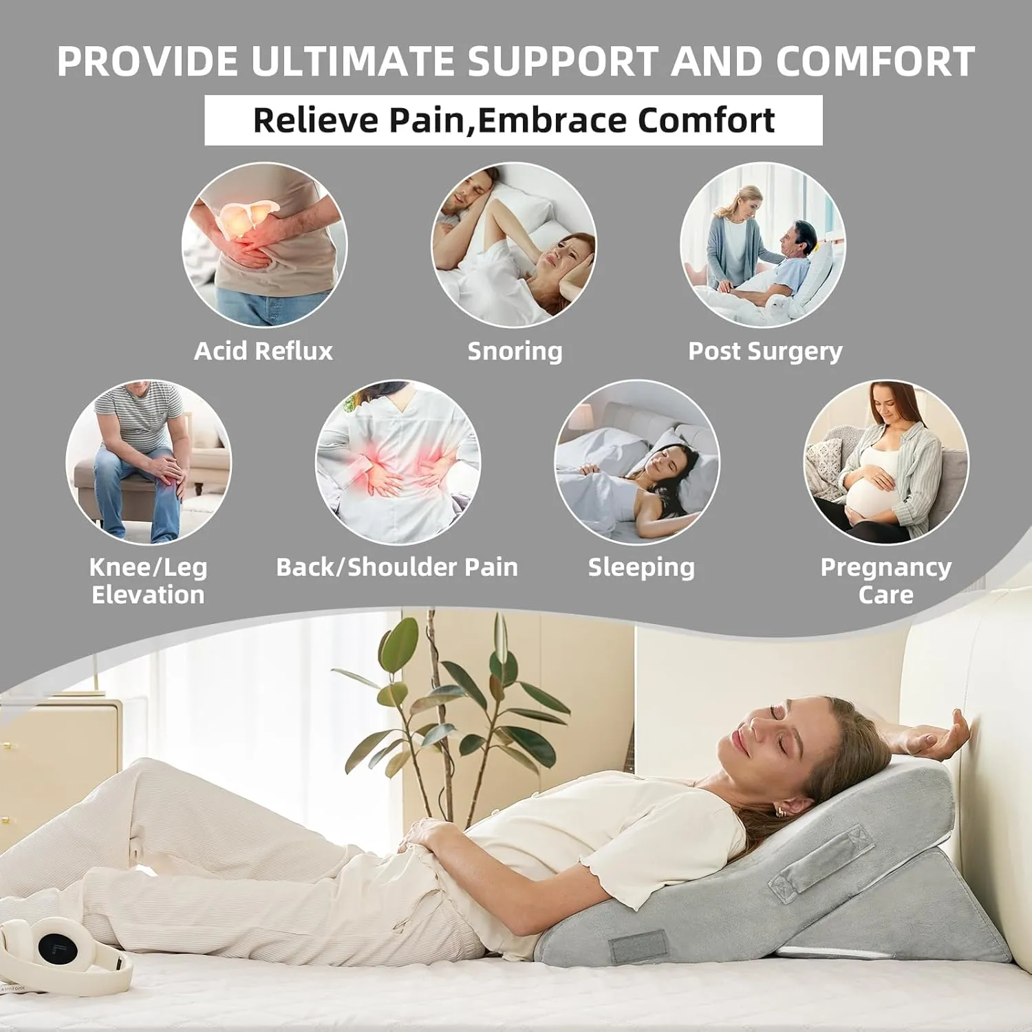 3PCS Orthopedic Bed Wedge Pillow Set, 45D Memory Foam Wedge Pillow Post Surgery for Back, Leg and Knee Support, Wider Adjustable Triangle Pillow Set for Sleeping, Acid Reflux, Anti-Snoring