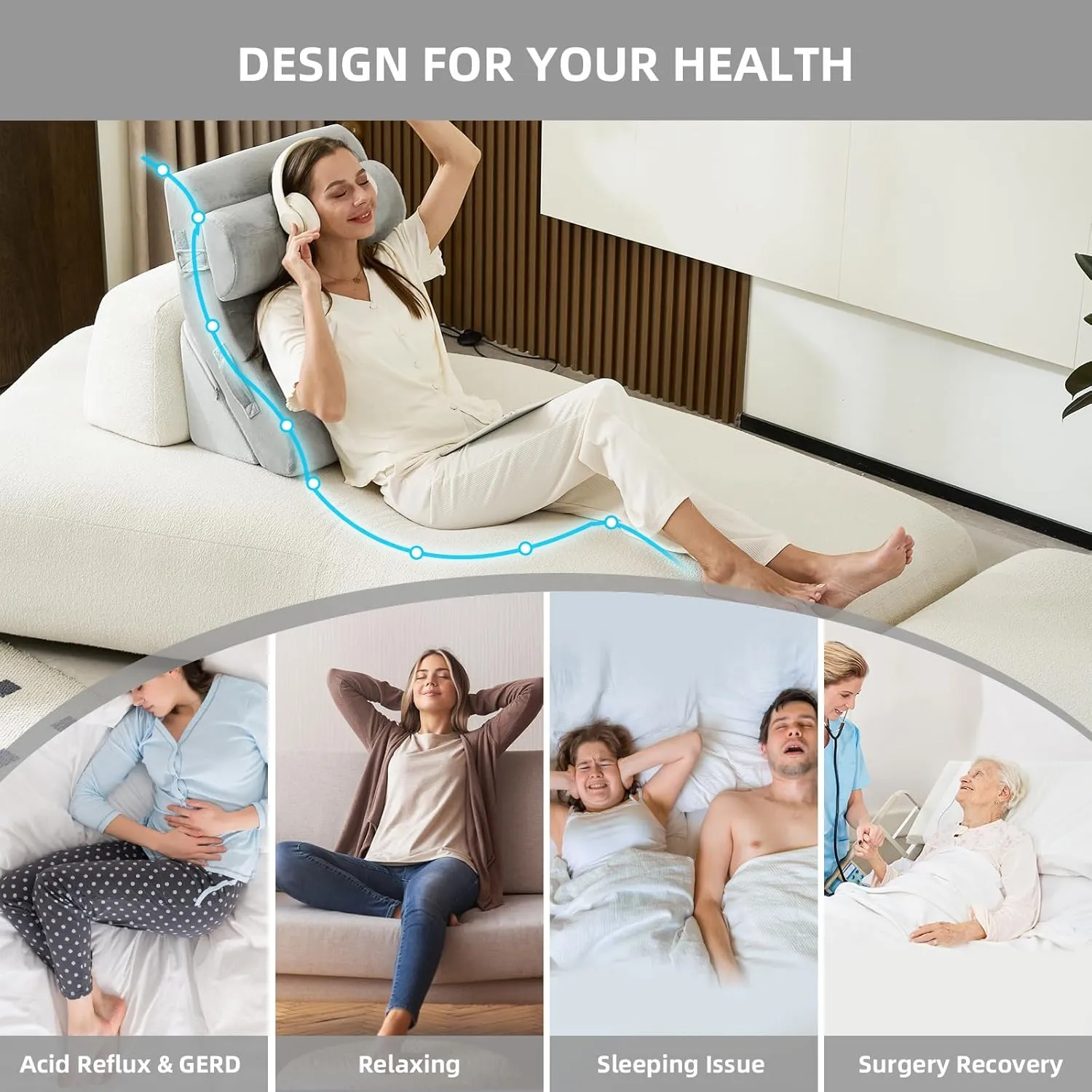 3PCS Orthopedic Bed Wedge Pillow Set, 45D Memory Foam Wedge Pillow Post Surgery for Back, Leg and Knee Support, Wider Adjustable Triangle Pillow Set for Sleeping, Acid Reflux, Anti-Snoring