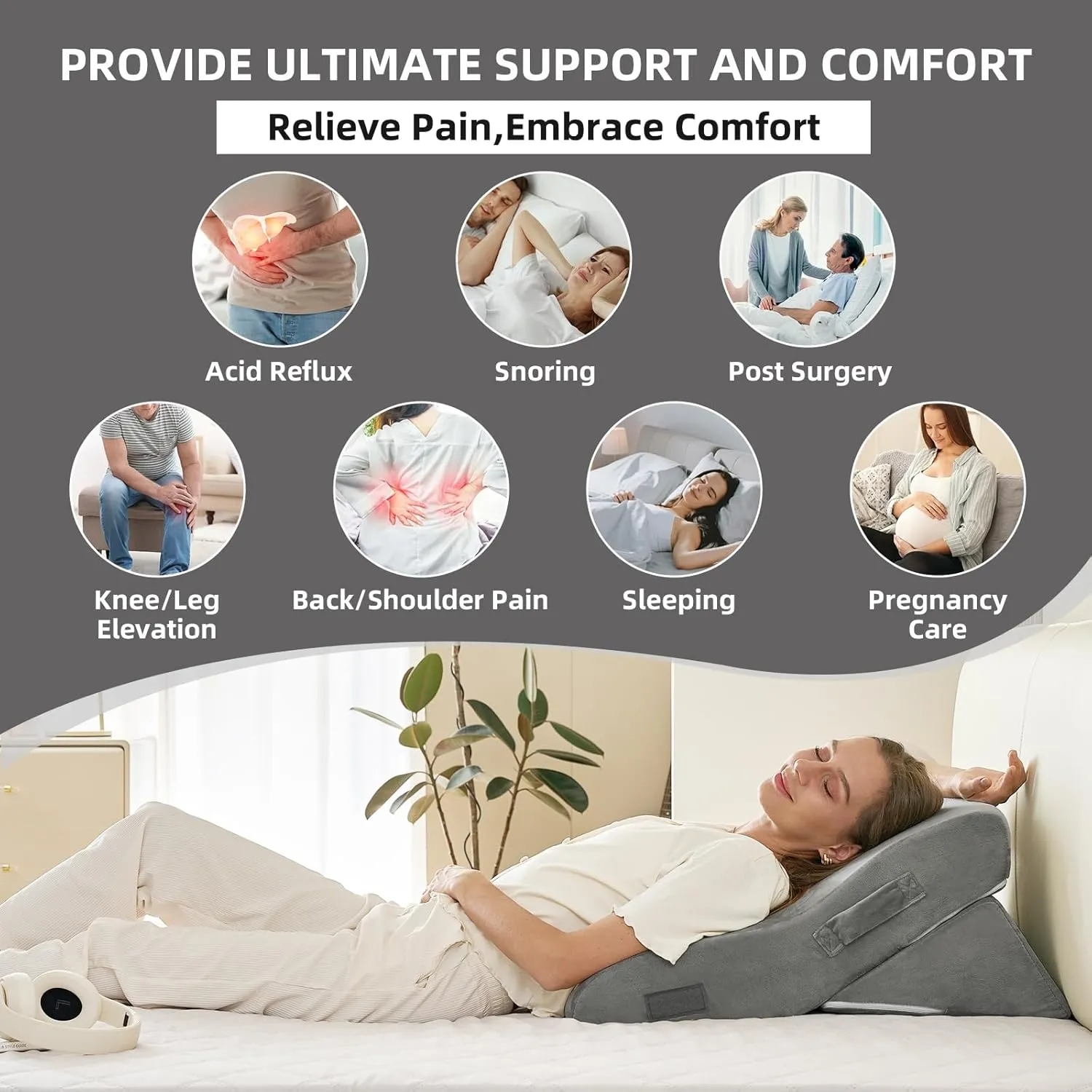 3PCS Orthopedic Bed Wedge Pillow Set, 45D Memory Foam Wedge Pillow Post Surgery for Back, Leg and Knee Support, Wider Adjustable Triangle Pillow Set for Sleeping, Acid Reflux, Anti-Snoring