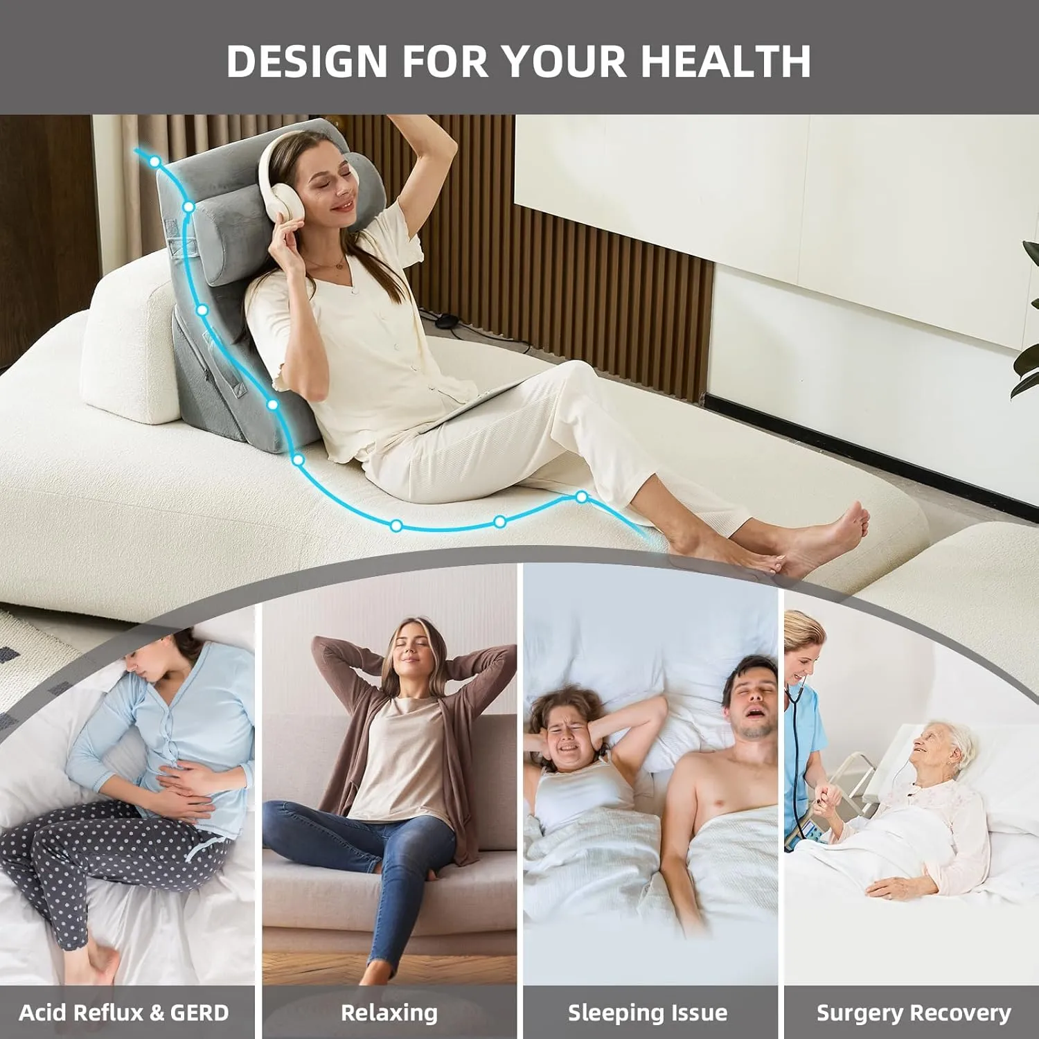 3PCS Orthopedic Bed Wedge Pillow Set, 45D Memory Foam Wedge Pillow Post Surgery for Back, Leg and Knee Support, Wider Adjustable Triangle Pillow Set for Sleeping, Acid Reflux, Anti-Snoring