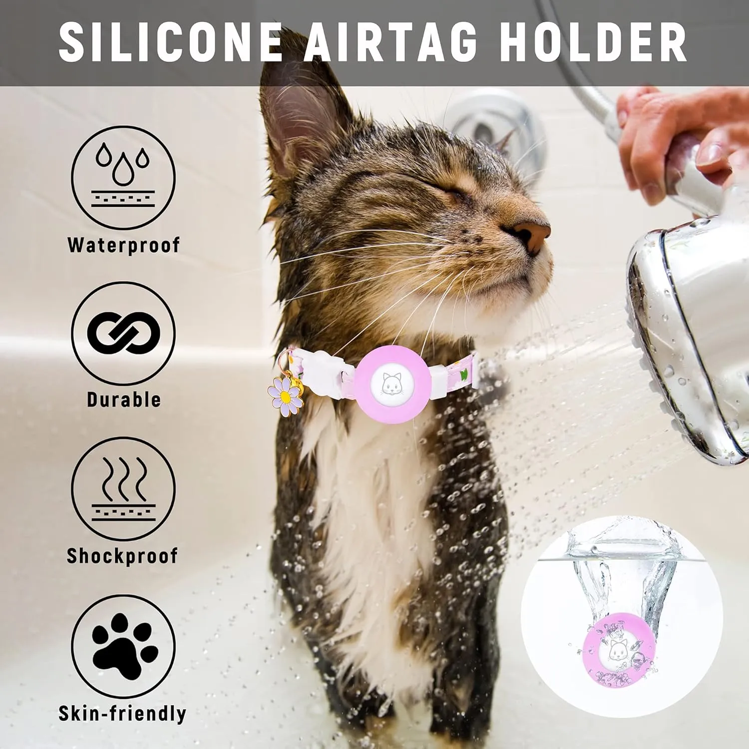 Airtag Cat Collar, JXFUKAL Kitten Collar Breakaway with Silicone Airtag Holder, Bells & Flower Charm for Girl Cats Boy Cats Small Dogs(Purple)