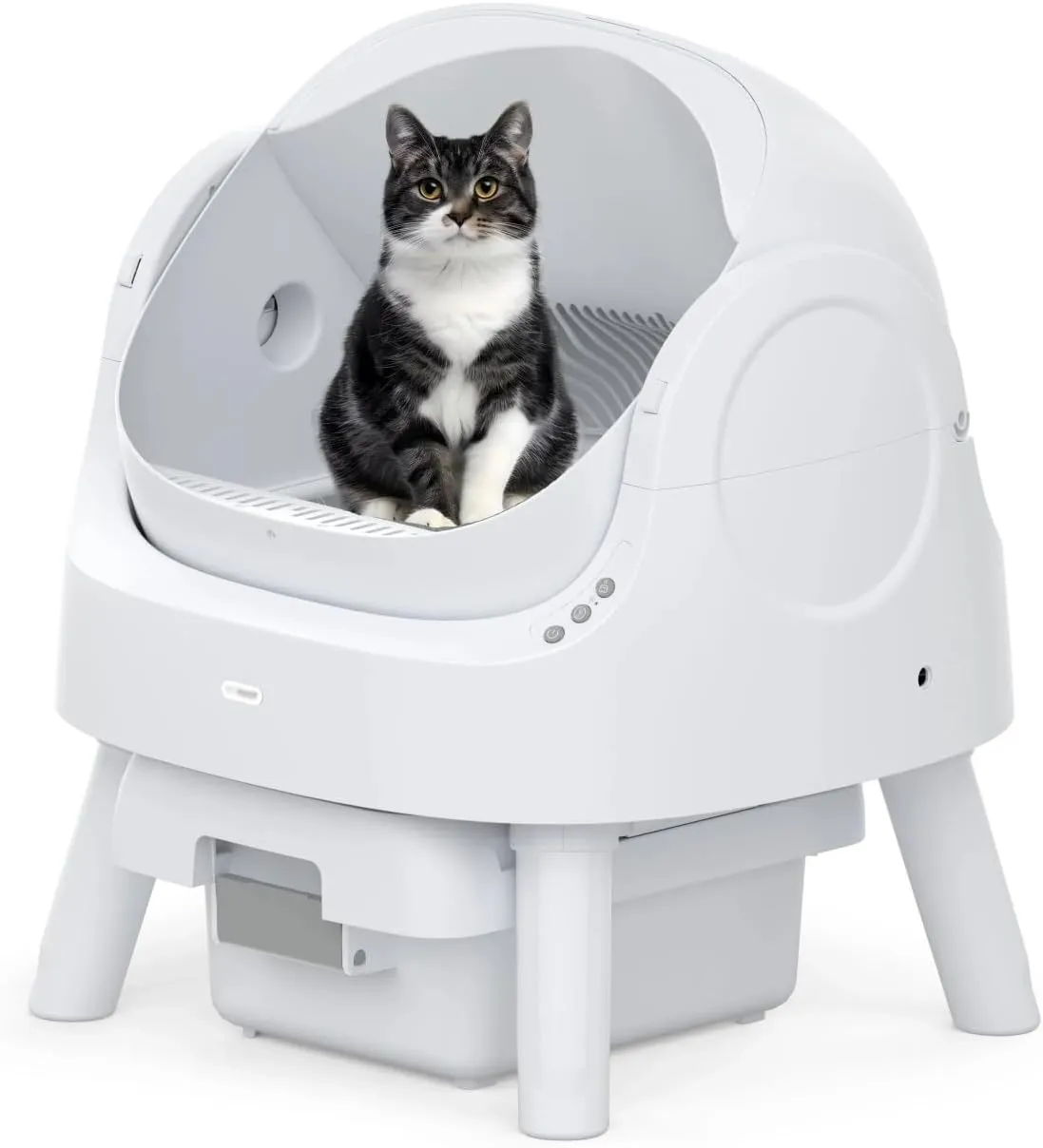 AutoScooper 11 Self Cleaning Litter Box, Open Top Automatic Cat Litter Box for Cats, Integrated Safety Protection Self Cleaning Litter Box with Mat & Liner, White (Manufacturer by PETPIVOT INC)