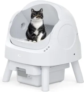 AutoScooper 11 Self Cleaning Litter Box, Open Top Automatic Cat Litter Box for Cats, Integrated Safety Protection Self Cleaning Litter Box with Mat & Liner, White (Manufacturer by PETPIVOT INC)
