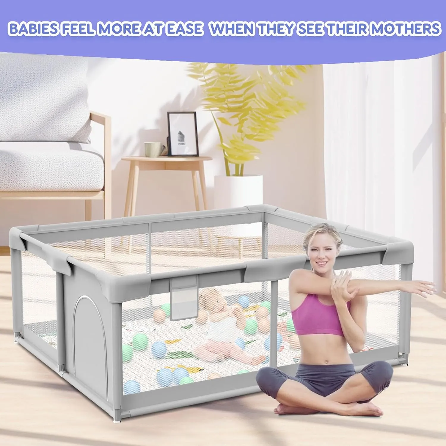 Baby Playpen 50x50 Inch Baby Playpen with Mat, Play Pen for Babies and Toddlers, Playard with Gate, Sturdy Safety Fence, Indoor & Outdoor Kids Activity Center