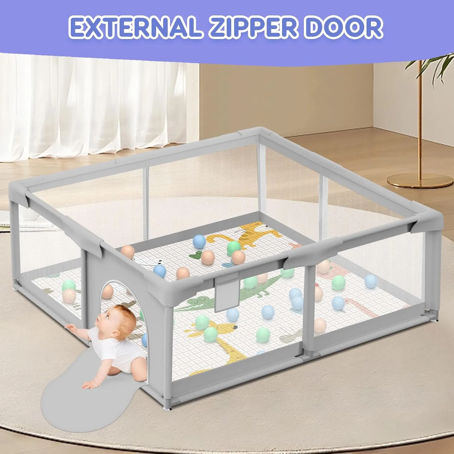 Baby Playpen 50x50 Inch Baby Playpen with Mat, Play Pen for Babies and Toddlers, Playard with Gate, Sturdy Safety Fence, Indoor & Outdoor Kids Activity Center