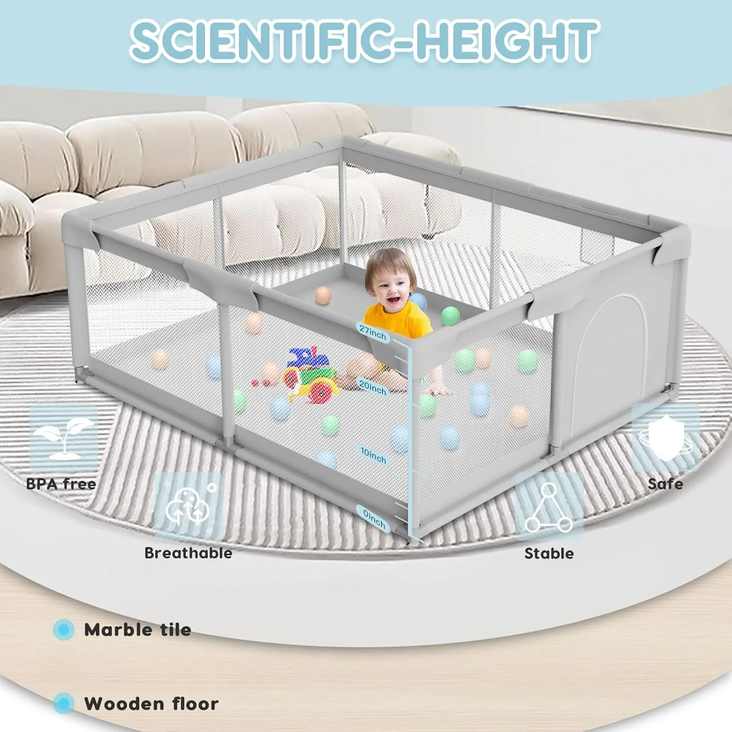 Baby Playpen Baby Playard, Play Pen for Babies and Toddlers with Gate, 50x50 Fence, Sturdy Safety Playpen, Indoor & Outdoor Kids Activity Center