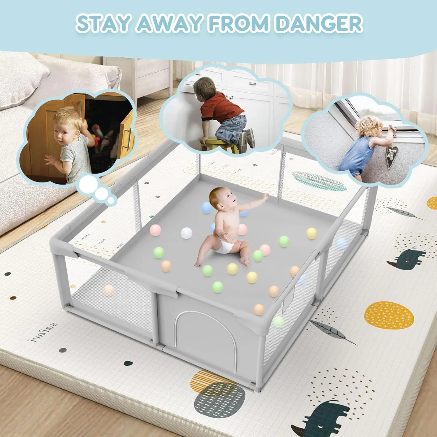 Baby Playpen Baby Playard, Play Pen for Babies and Toddlers with Gate, 50x50 Fence, Sturdy Safety Playpen, Indoor & Outdoor Kids Activity Center