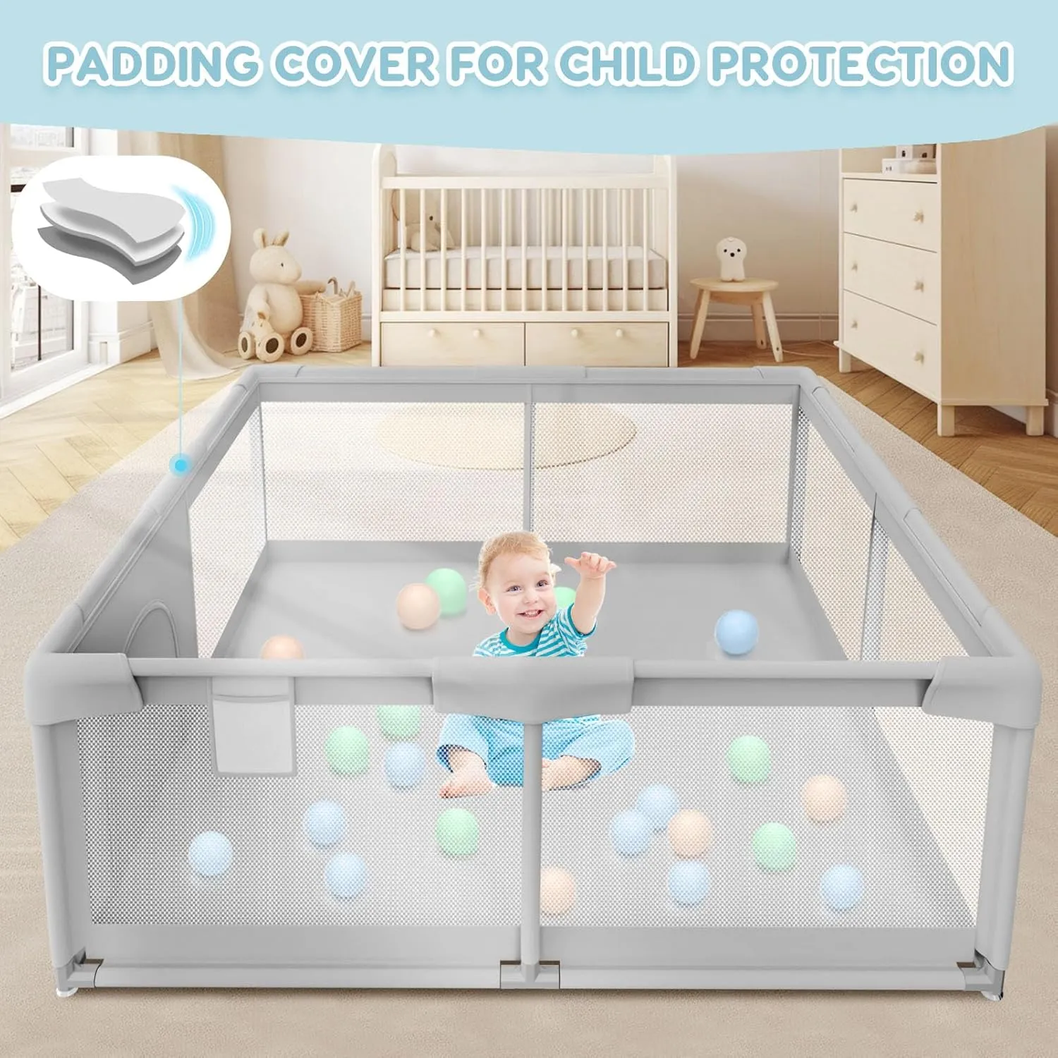 Baby Playpen Baby Playard, Play Pen for Babies and Toddlers with Gate, 50x50 Fence, Sturdy Safety Playpen, Indoor & Outdoor Kids Activity Center