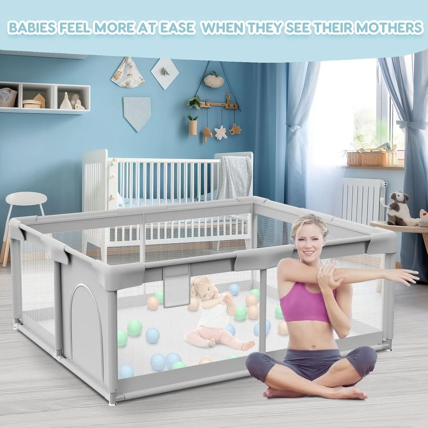 Baby Playpen Baby Playard, Play Pen for Babies and Toddlers with Gate, 50x50 Fence, Sturdy Safety Playpen, Indoor & Outdoor Kids Activity Center