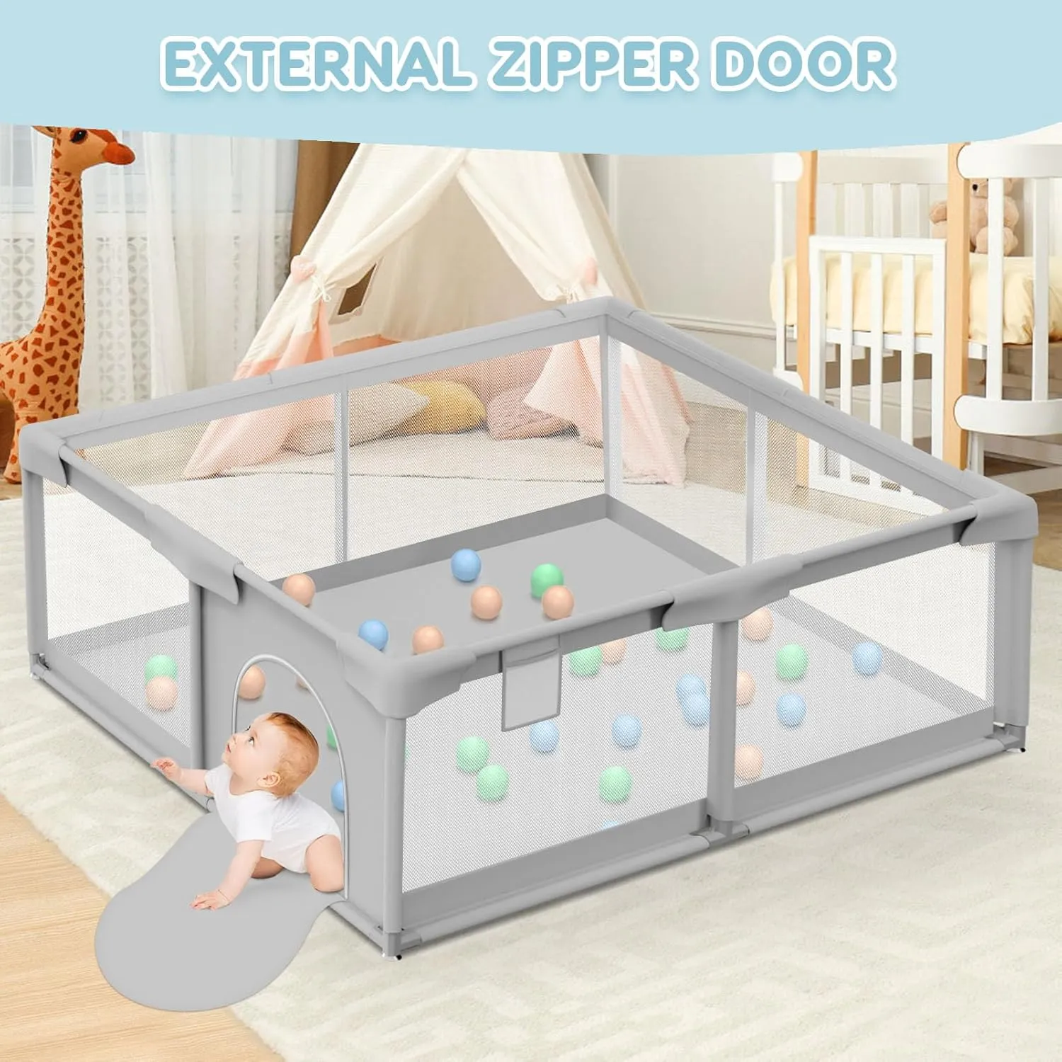 Baby Playpen Baby Playard, Play Pen for Babies and Toddlers with Gate, 50x50 Fence, Sturdy Safety Playpen, Indoor & Outdoor Kids Activity Center