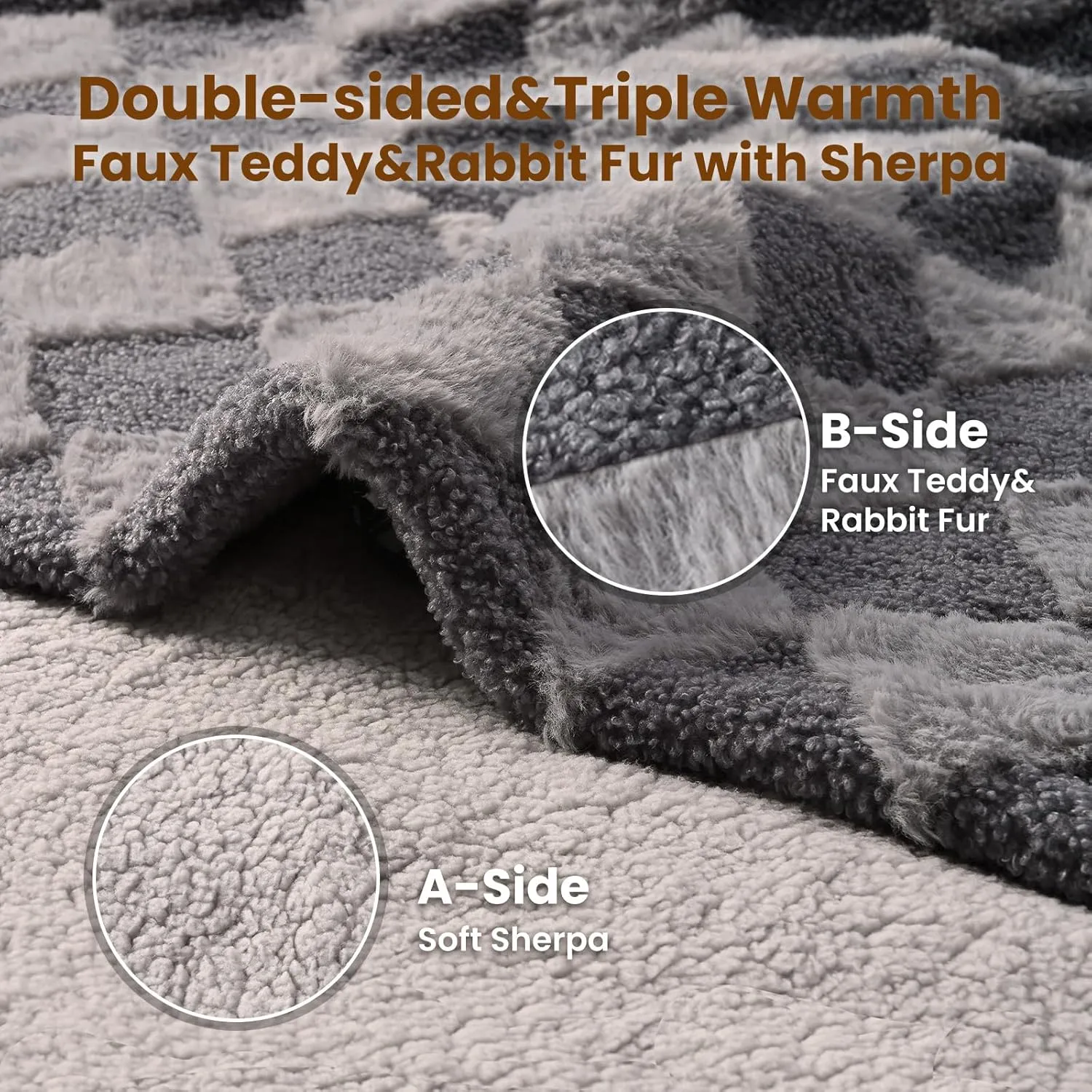 Bearhug Heated Throw Blanket 50"  60", Electric Blanket Gray Teddy Faux Fur & Warm Sherpa, 4h Auto-Off Timer& 6 Heating Levels, Reversible Heated Throw, ETL Certified, Machine Washable, Gift Box