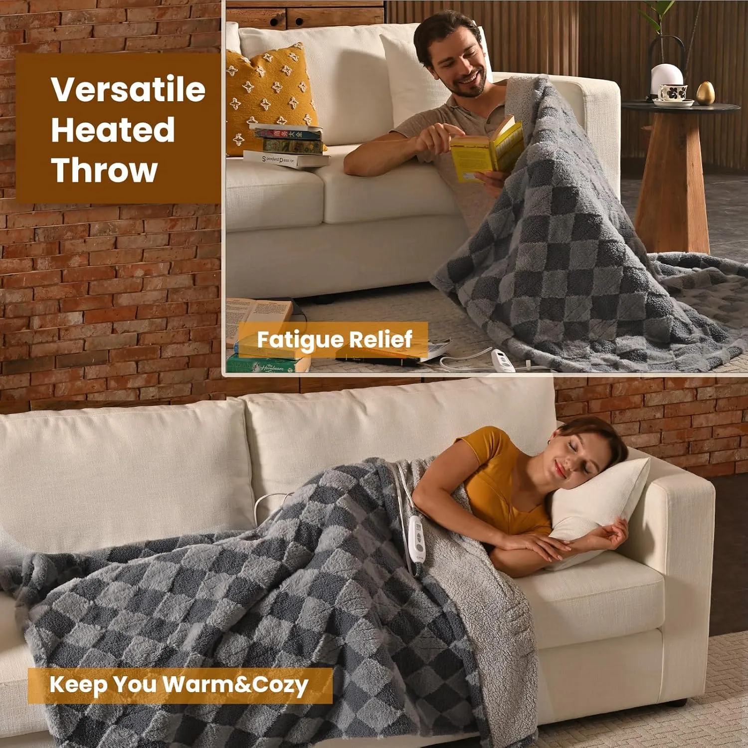 Bearhug Heated Throw Blanket 50"  60", Electric Blanket Gray Teddy Faux Fur & Warm Sherpa, 4h Auto-Off Timer& 6 Heating Levels, Reversible Heated Throw, ETL Certified, Machine Washable, Gift Box