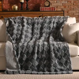 Bearhug Heated Throw Blanket 50"  60", Electric Blanket Gray Teddy Faux Fur & Warm Sherpa, 4h Auto-Off Timer& 6 Heating Levels, Reversible Heated Throw, ETL Certified, Machine Washable, Gift Box