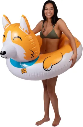 BigMouth Inc. Cute Corgi Dog Shaped Pool Float, Over 4' Wide, Inflatable Floatie Tube, Blow Up Swim Ring, Outdoor Summer Pool Party Water Toy, Includes Patch Repair Kit