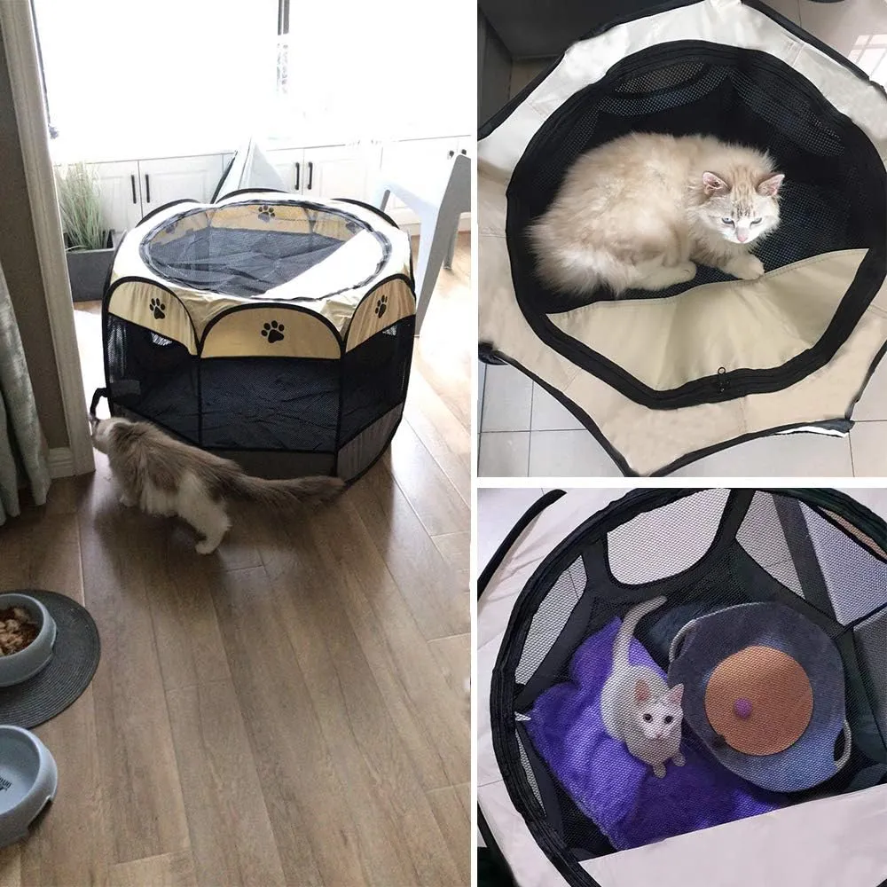 BODISEINT Portable Pet Playpen, Dog Playpen Foldable Pet Exercise Pen Tents Dog Kennel House Playground for Puppy Dog Yorkie Cat Bunny Indoor Outdoor Travel Camping Use