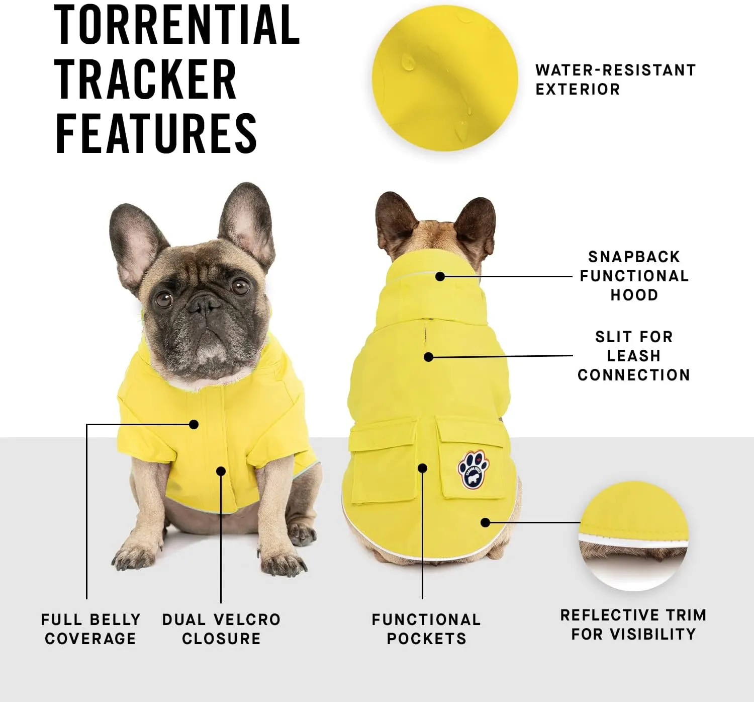 Canada Pooch Torrential Tracker Dog Rain Jacket - Easy On, Adjustable Full Body Coverage, Waterproof, Functional Pockets, Reflective Trim Rain Coat for Dogs, Great for Dogs