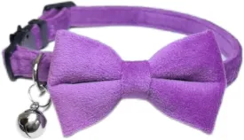 Cat Collar with Bells, Bow Tie Removable, Breakaway Safety Buckle, Soft Velvet Cute, Adjustable for Girl Boy Kitty Kitten Small Pets, 7"-11", Purple