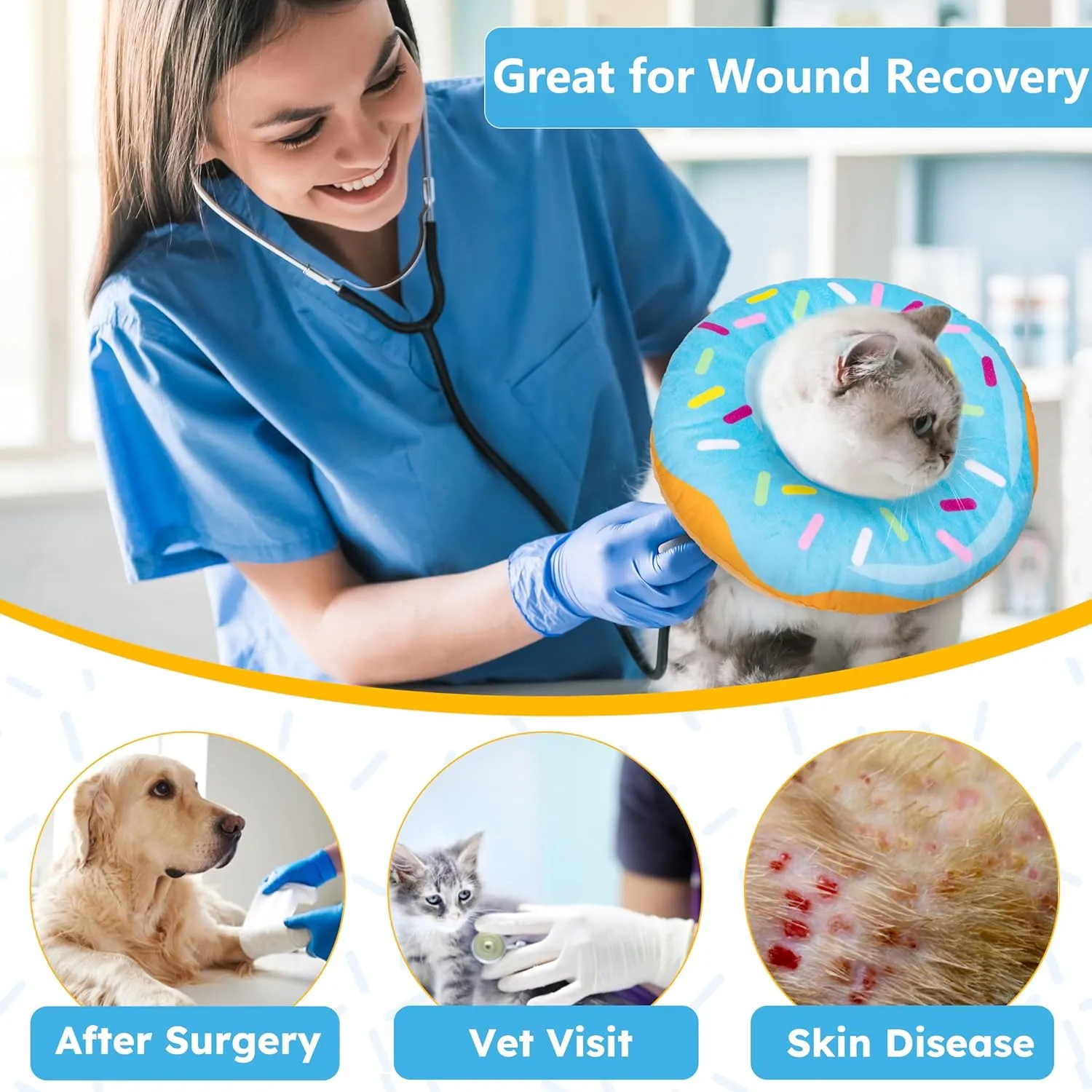Cat Cone Collar Soft, Cat Recovery Collar for Wound Healing Cute Cat Donut Adjustable Cat Cones to Stop Licking Comfortable Lightweight Neck Elizabethan Collars for Cats Kittens After Surgery