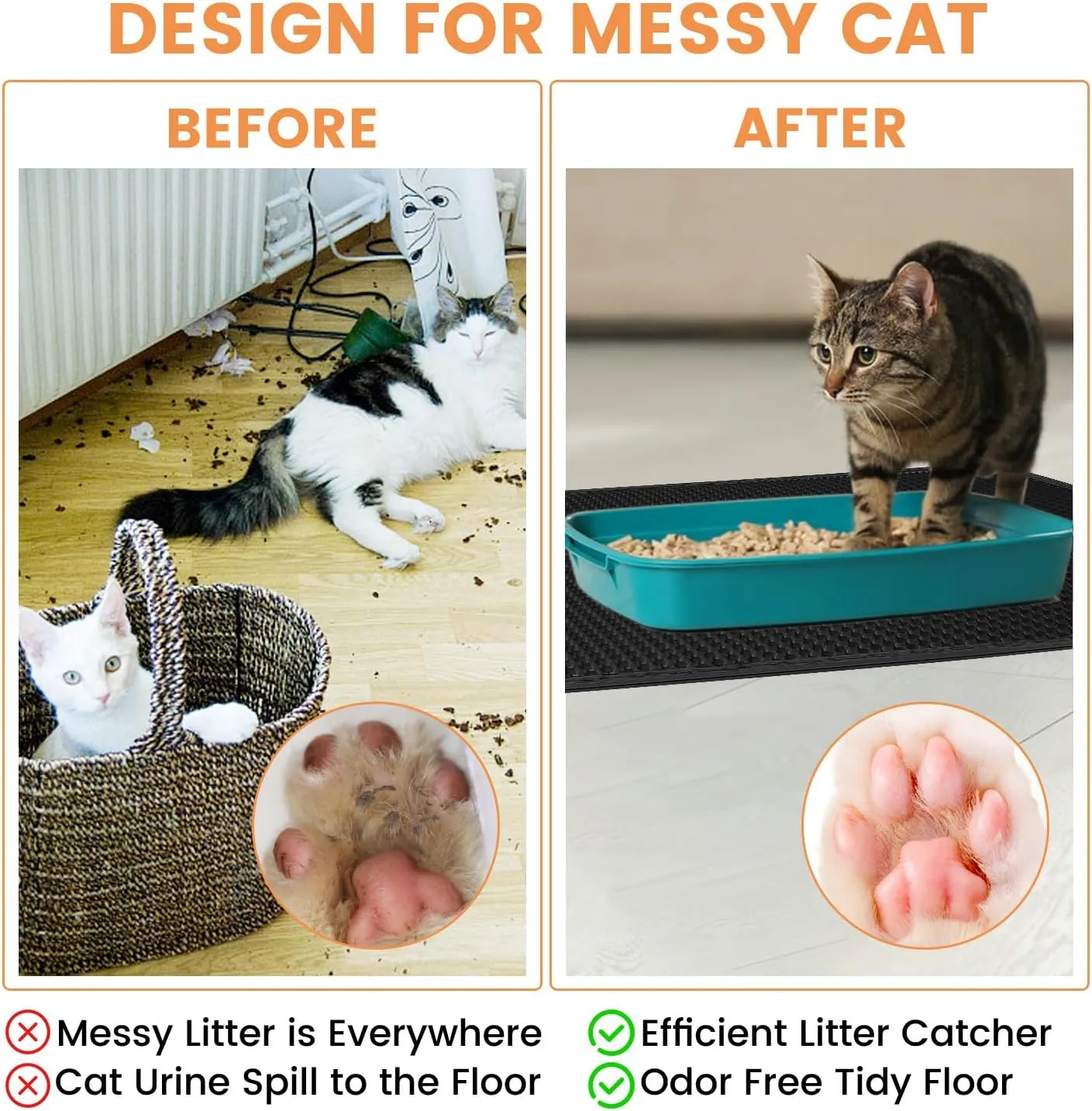 Cat Litter Mat,30"x24"Cat Litter Mat Litter Trapping Mat,Honeycomb Double Layer Kitty Litter mat,Soft EVA Material,Durable,Urine & Waterproof,Easy Clean,Washable(Black)
