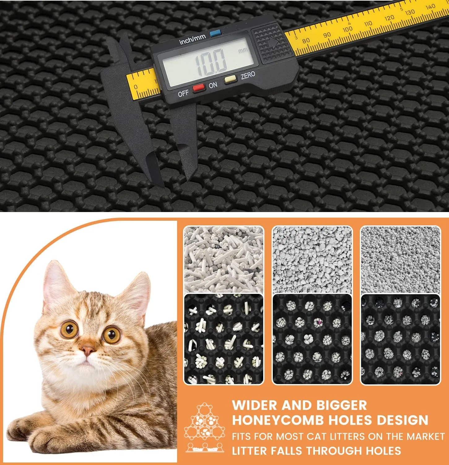Cat Litter Mat,30"x24"Cat Litter Mat Litter Trapping Mat,Honeycomb Double Layer Kitty Litter mat,Soft EVA Material,Durable,Urine & Waterproof,Easy Clean,Washable(Black)