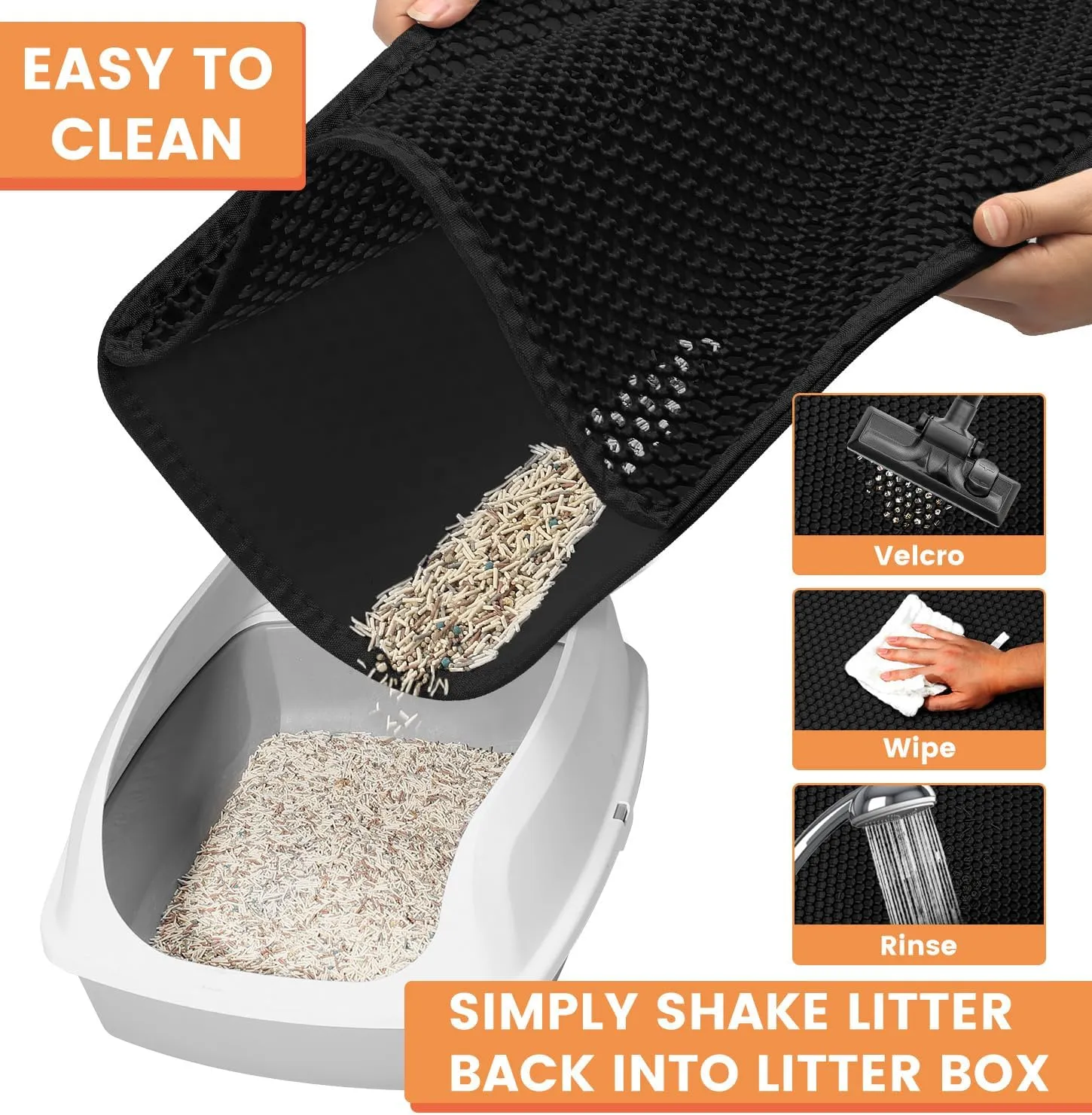 Cat Litter Mat,30"x24"Cat Litter Mat Litter Trapping Mat,Honeycomb Double Layer Kitty Litter mat,Soft EVA Material,Durable,Urine & Waterproof,Easy Clean,Washable(Black)