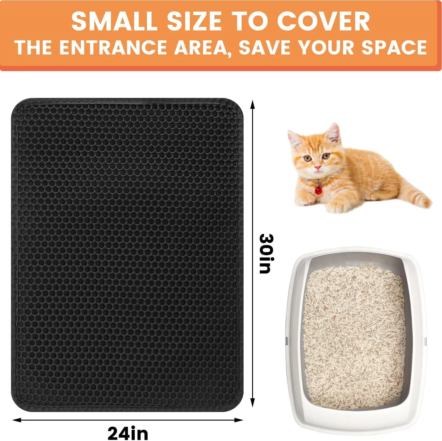 Cat Litter Mat,30"x24"Cat Litter Mat Litter Trapping Mat,Honeycomb Double Layer Kitty Litter mat,Soft EVA Material,Durable,Urine & Waterproof,Easy Clean,Washable(Black)