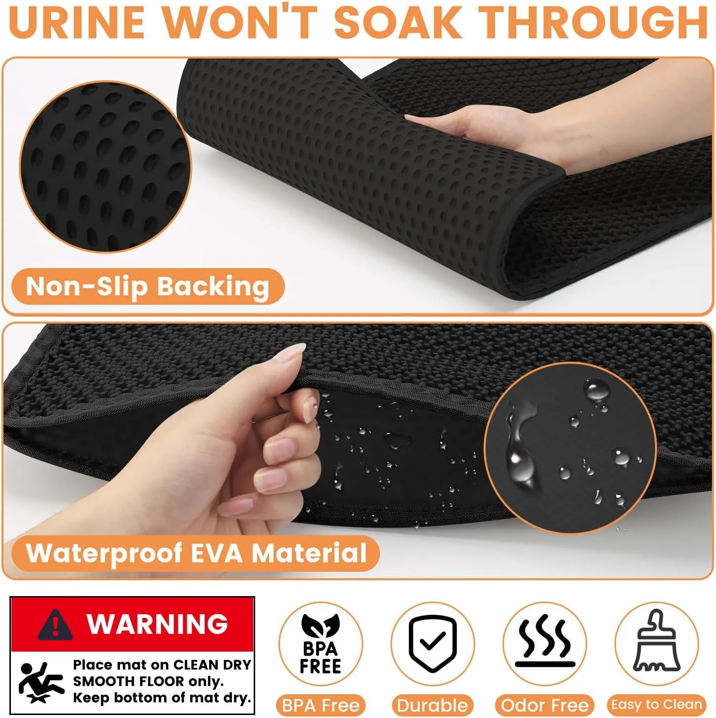 Cat Litter Mat,30"x24"Cat Litter Mat Litter Trapping Mat,Honeycomb Double Layer Kitty Litter mat,Soft EVA Material,Durable,Urine & Waterproof,Easy Clean,Washable(Black)