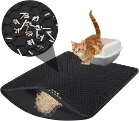 Cat Litter Mat,30"x24"Cat Litter Mat Litter Trapping Mat,Honeycomb Double Layer Kitty Litter mat,Soft EVA Material,Durable,Urine & Waterproof,Easy Clean,Washable(Black)
