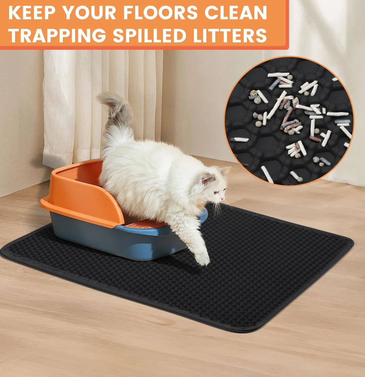 Cat Litter Mat,30"x24"Cat Litter Mat Litter Trapping Mat,Honeycomb Double Layer Kitty Litter mat,Soft EVA Material,Durable,Urine & Waterproof,Easy Clean,Washable(Black)