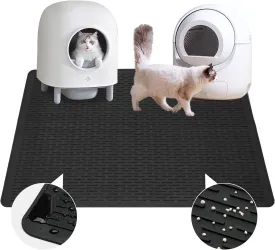 Cat Litter Mat,39x27in Waterproof Litter Mat, Large Rubber Litter Box Mat Easy to Clean,Washable Soft Cat Litters Mat Litter Trapping Matt,Indoor Floor XL Kitty Litters Mats-Black