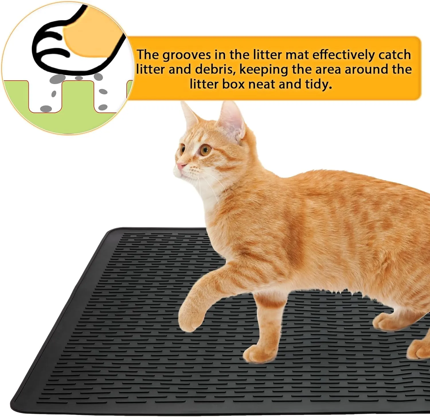 Cat Litter Mat,39x27in Waterproof Litter Mat, Large Rubber Litter Box Mat Easy to Clean,Washable Soft Cat Litters Mat Litter Trapping Matt,Indoor Floor XL Kitty Litters Mats-Black