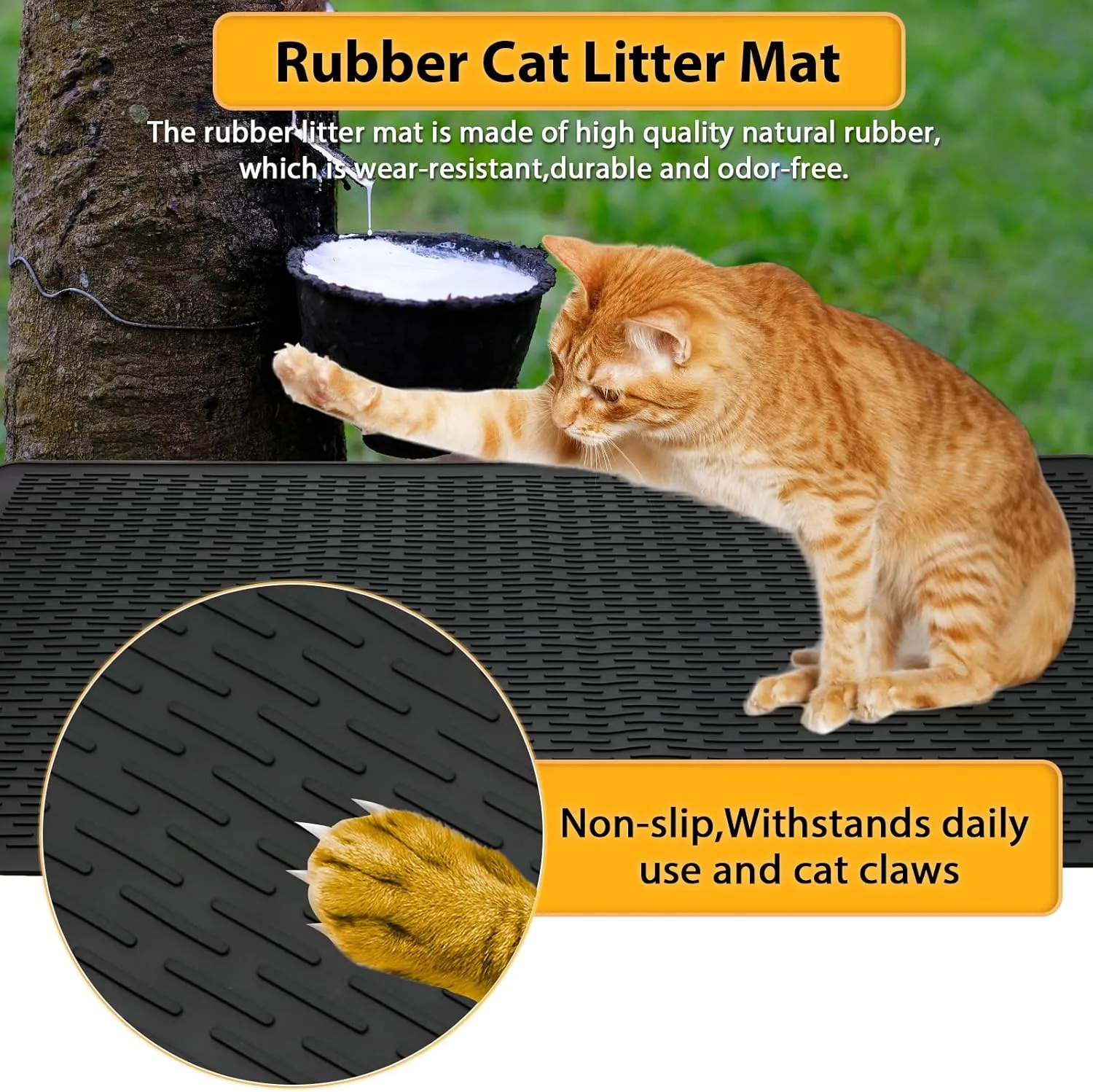Cat Litter Mat,39x27in Waterproof Litter Mat, Large Rubber Litter Box Mat Easy to Clean,Washable Soft Cat Litters Mat Litter Trapping Matt,Indoor Floor XL Kitty Litters Mats-Black