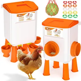 Chicken Feeder and Waterer Set, 2.1 Gallon/17.6 Pounds, Automatic Chick Feeder and Waterer Set No Waste, Chicken Lover Gifts for Women Men