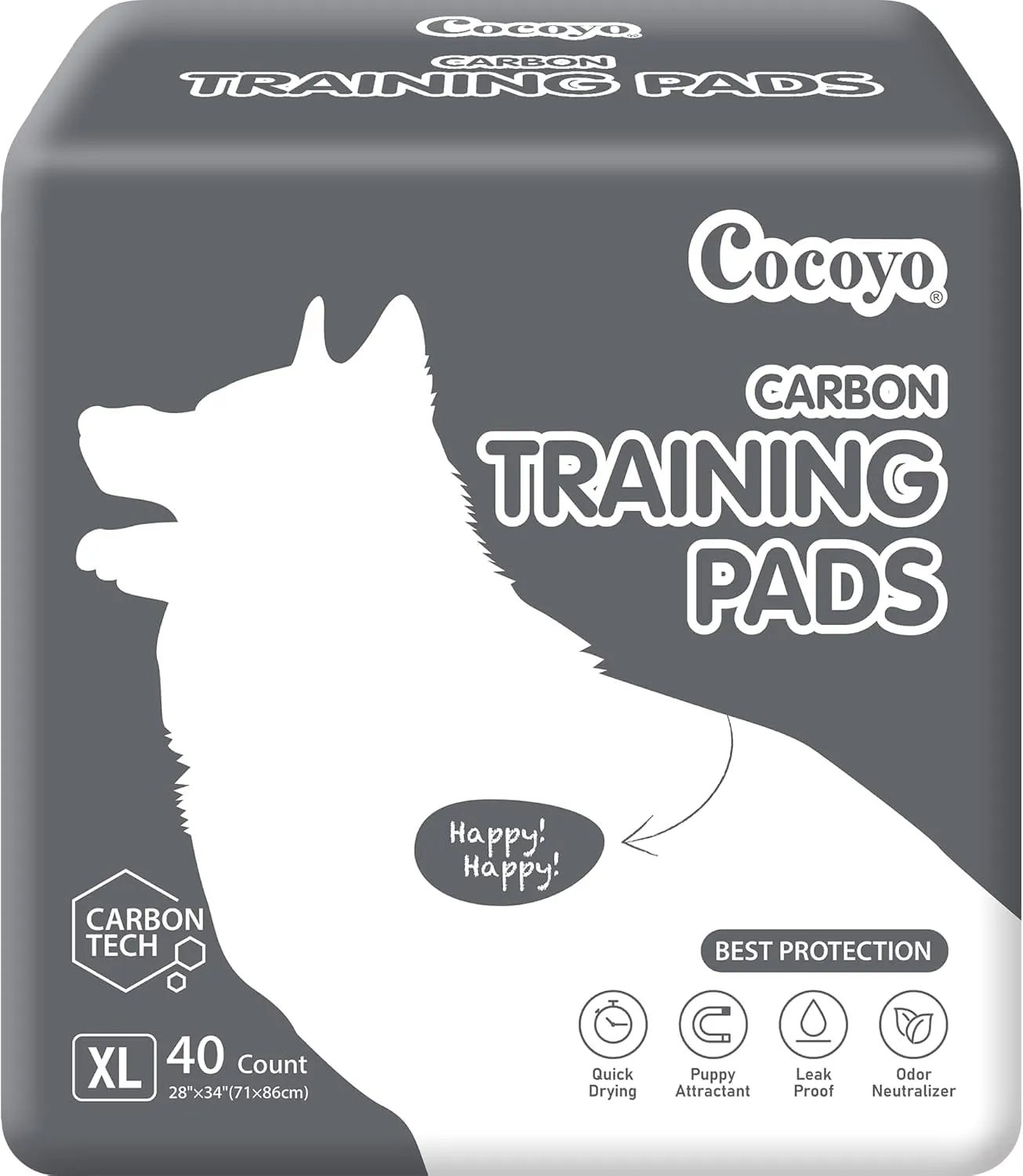 COCOYO Dog Training Pads Large SizeActivated Charcoal Block Urine Odor Puppy PadsUltra Absorbent Leakproof Dog Pee Pads (40 Count, XL 34" x28