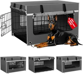 Dog Crate Cover 42 Inch Heavy-Duty Insulated & Breathable  Dog Kennel Cover for 42L28W30H Wire Crates. Adjustable Light & Ventilation, Anxiety Relief Design, Gray (Cover Only