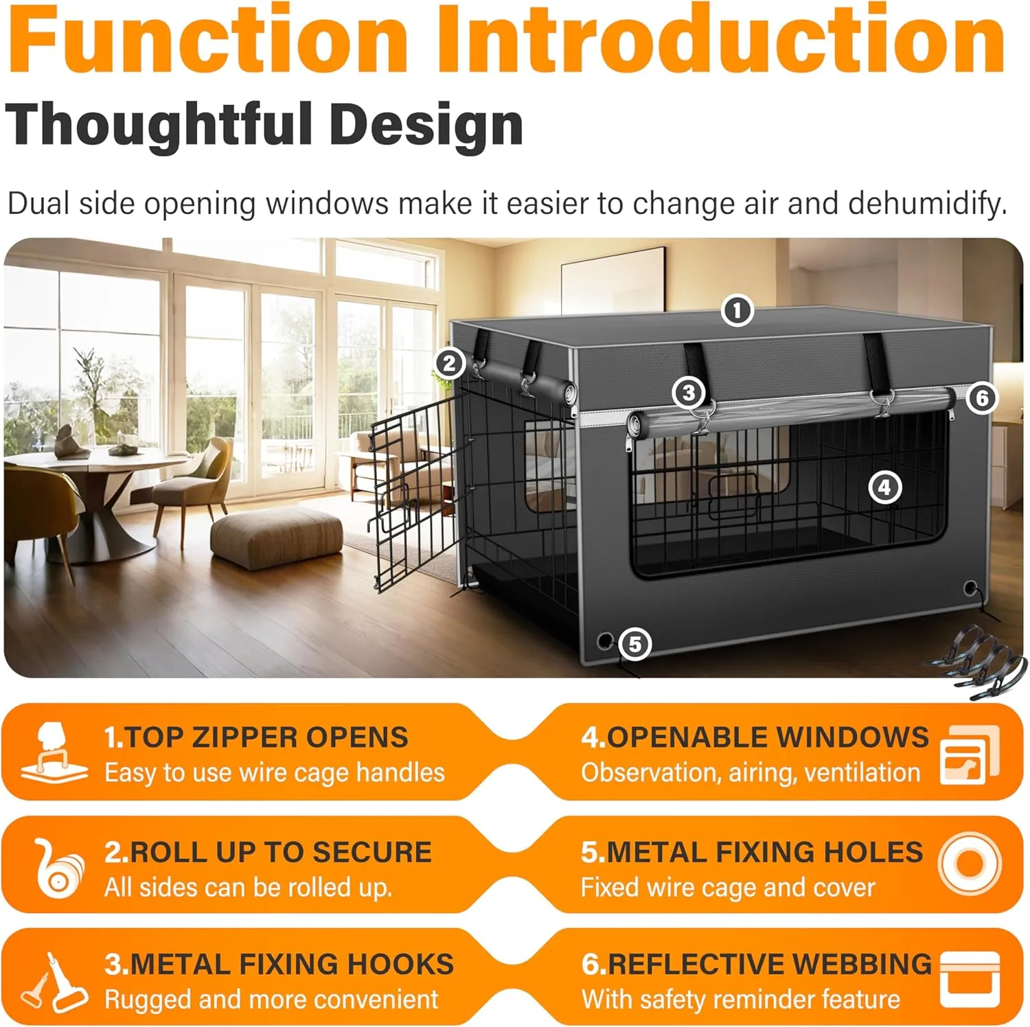 Dog Crate Cover 42 Inch Heavy-Duty Insulated & Breathable  Dog Kennel Cover for 42L28W30H Wire Crates. Adjustable Light & Ventilation, Anxiety Relief Design, Gray (Cover Only