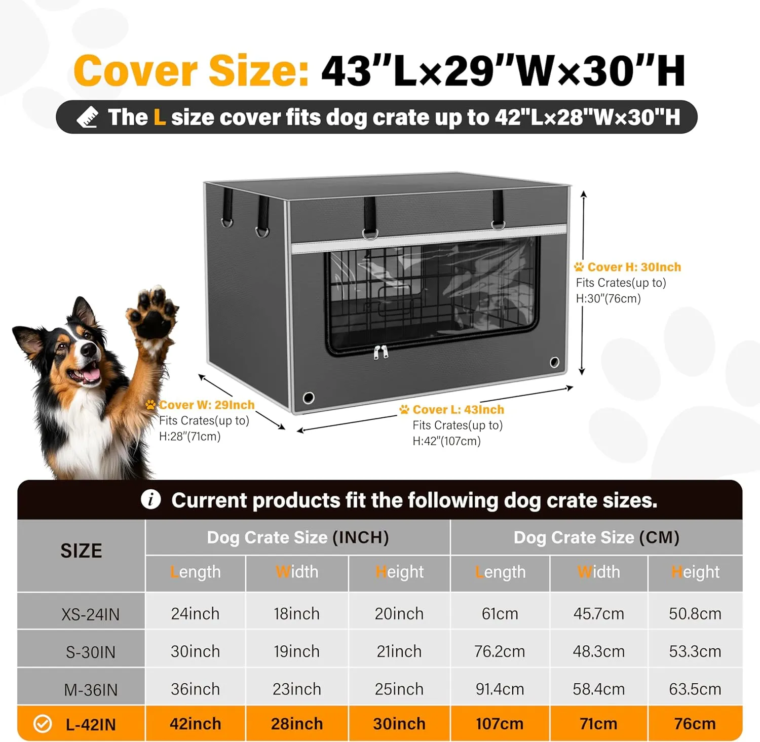 Dog Crate Cover 42 Inch Heavy-Duty Insulated & Breathable  Dog Kennel Cover for 42L28W30H Wire Crates. Adjustable Light & Ventilation, Anxiety Relief Design, Gray (Cover Only