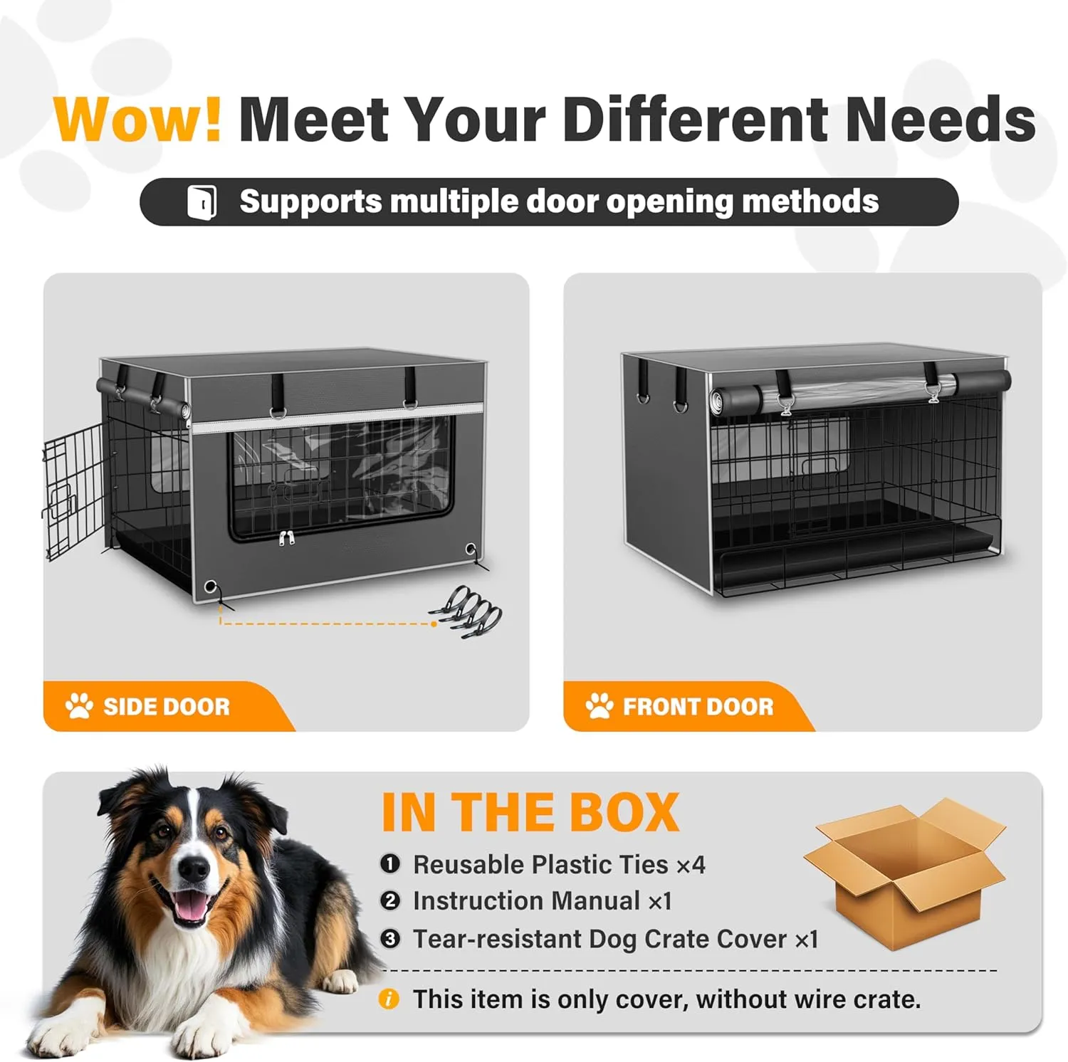 Dog Crate Cover 42 Inch Heavy-Duty Insulated & Breathable  Dog Kennel Cover for 42L28W30H Wire Crates. Adjustable Light & Ventilation, Anxiety Relief Design, Gray (Cover Only