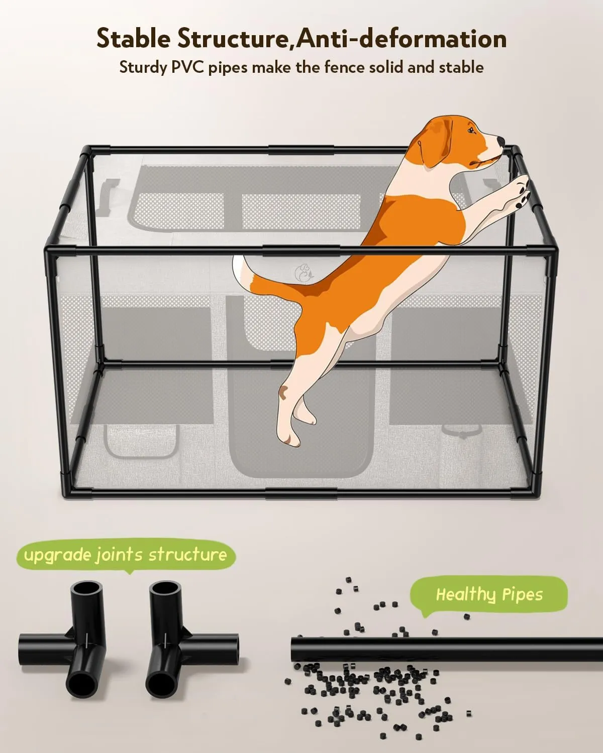 Dog Playpen,Fabric Fence, Portable Soft Cat Kennel Crate,Breathable Exercise Puppy Pen,PVC Pipe Frame,Indoor Outdoor Cage for Large/Medium/Small Animals with Carrying Case(L)