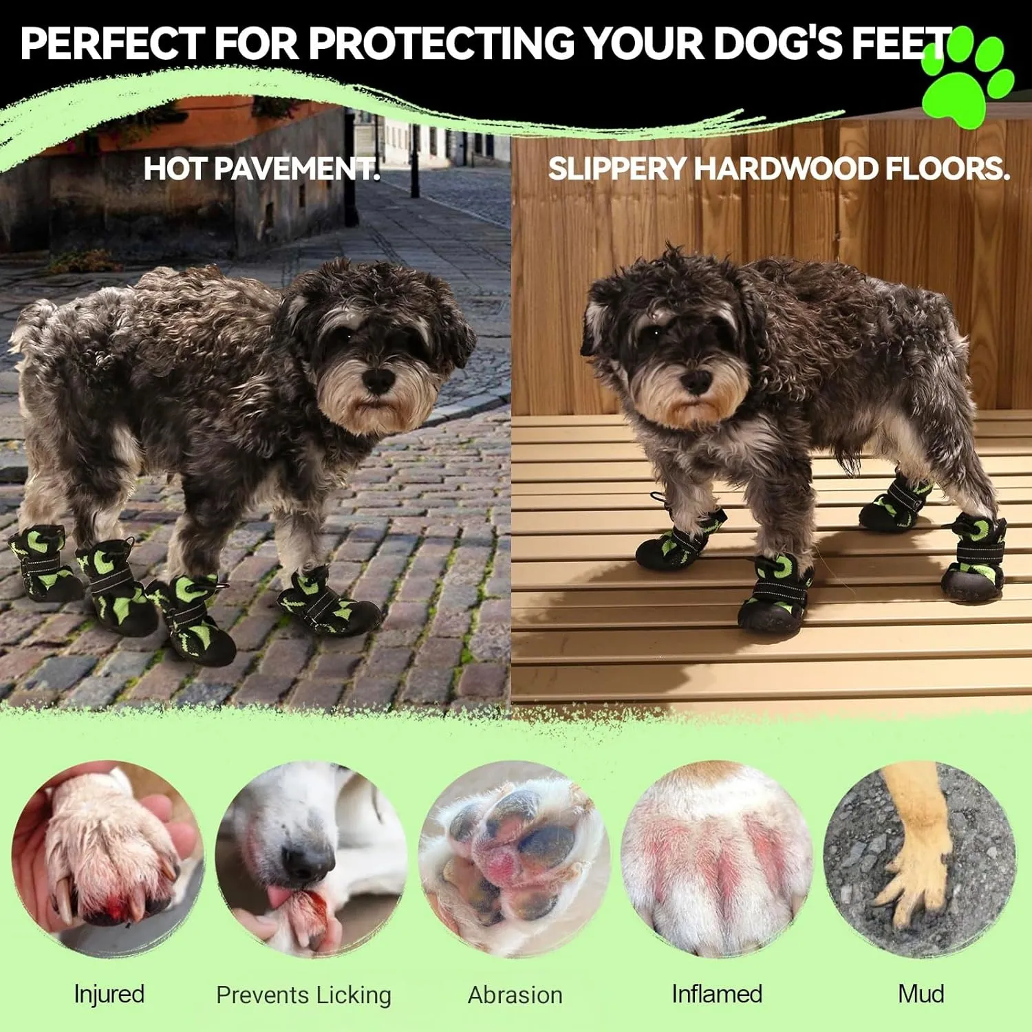 Dog Shoes for Large Small Medium Dogs,Waterproof Dog Boots & Paw Protectors with Breathable Mesh for Summer Hot Pavement,Anti-Slip Dog Booties for Hiking Hardwood Floors Winter Snow (Green-3)