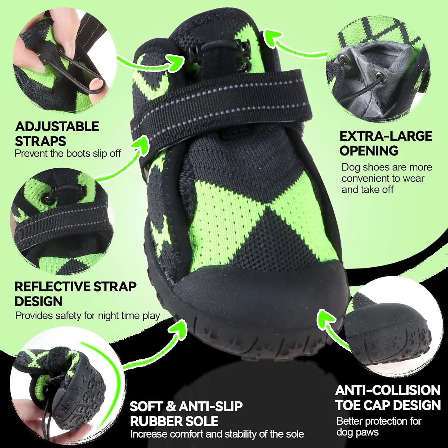 Dog Shoes for Large Small Medium Dogs,Waterproof Dog Boots & Paw Protectors with Breathable Mesh for Summer Hot Pavement,Anti-Slip Dog Booties for Hiking Hardwood Floors Winter Snow (Green-3)