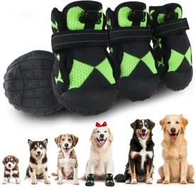 Dog Shoes for Large Small Medium Dogs,Waterproof Dog Boots & Paw Protectors with Breathable Mesh for Summer Hot Pavement,Anti-Slip Dog Booties for Hiking Hardwood Floors Winter Snow (Green-3)
