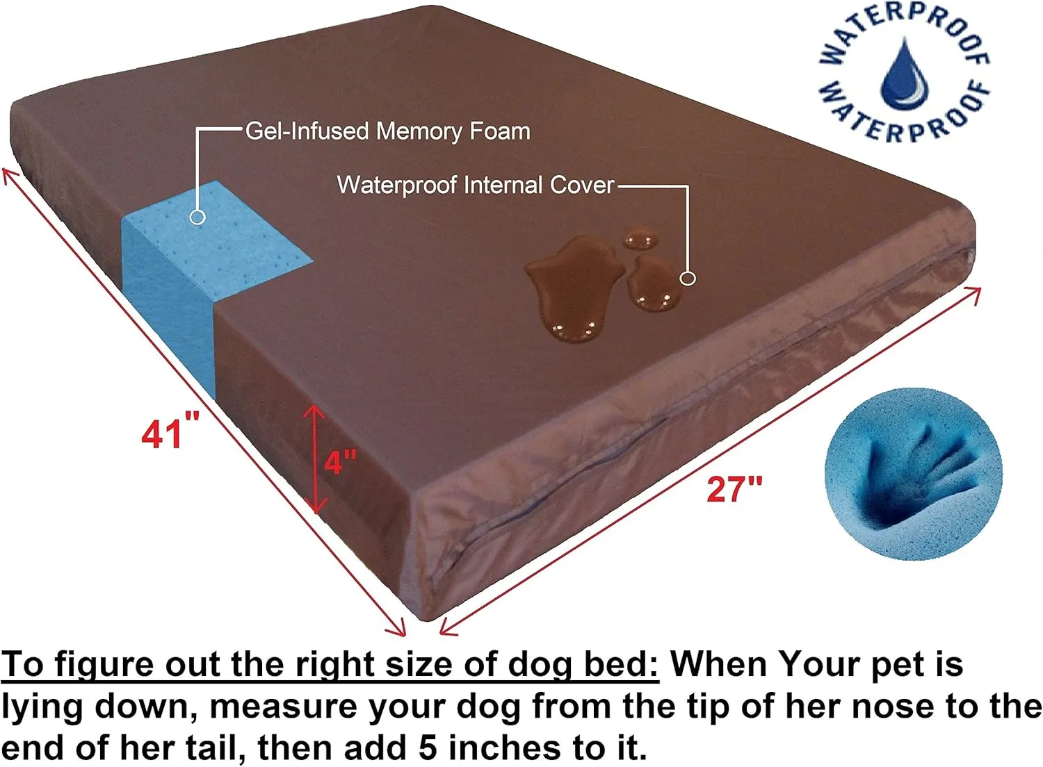 Dogbed4less Large Orthopedic Memory Foam Dog Bed for Medium to Large Dogs with Durable Waterproof Internal Case, Removable Washable Denim Cover   Bonus Pet Bed Case, 41X27X4 Fit 42X28 Dog Crate, Brown