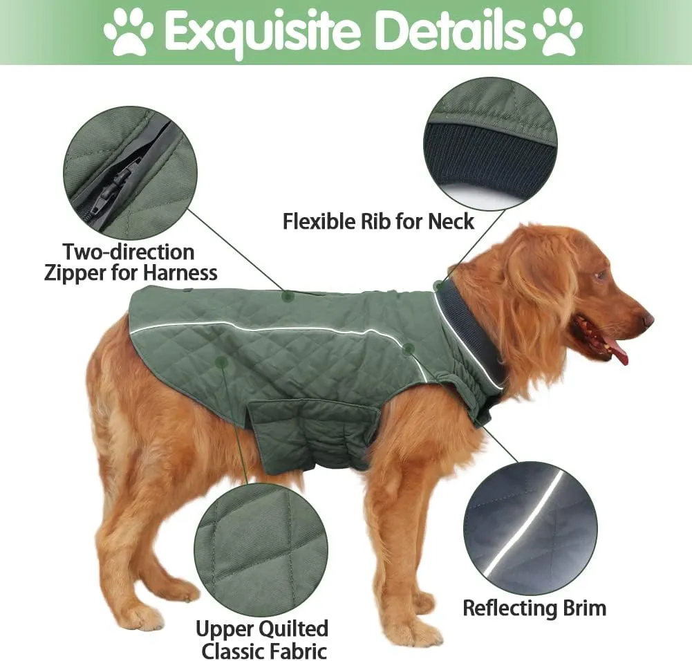 EMUST British Style Windproof Warm Dog Coat, Polyester, Green, X-Small(Pack of 1)